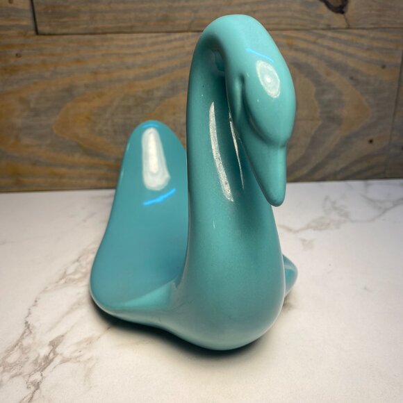 Swan Hand Towel Holder Glazed Ceramic Aqua Bathroom Towel Display Andre Richard - Picture 3 of 5